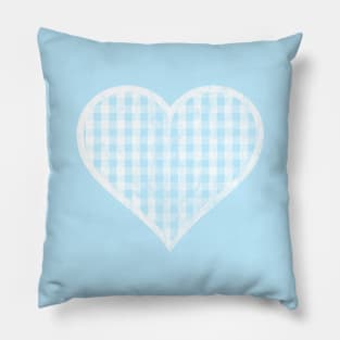 Distressed Soft Blue Gingham Heart Pillow