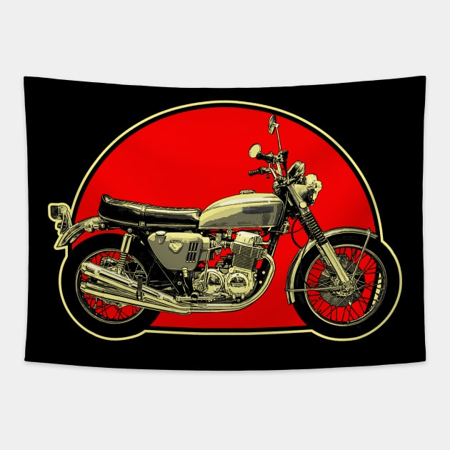 1969 Honda CB750 Retro Red Circle Motorcycle Tapestry by Skye Bahringer