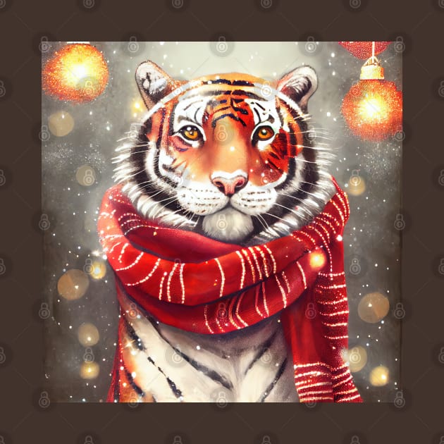 Tiger wearing a scarf for the holidays by etherElric