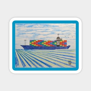 Container ship with cargo going across the ocean Magnet