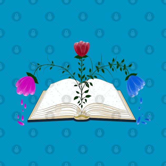 flowers growing up from a book by Riyo