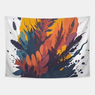 Abstract floral illustration with watercolor blots and leaves Tapestry