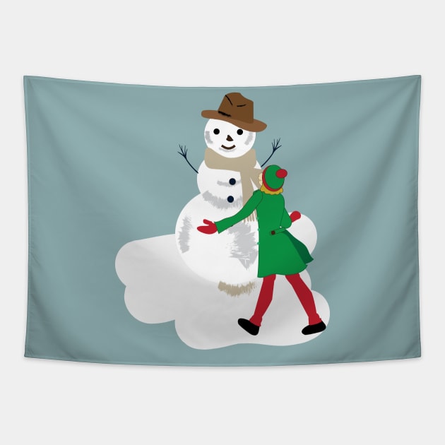 Winter story with snowman Tapestry by 4wardlabel