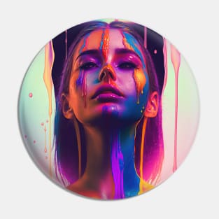 Waking Up on the Right Side of Bed - Emotionally Fluid Collection - Psychedelic Paint Drip Portraits Pin