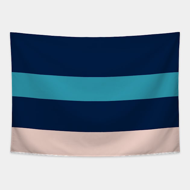 A shocking compound of Navy, Deep Sea Blue, Christmas Blue, Pale Cyan and Champagne Pink stripes. Tapestry by Sociable Stripes