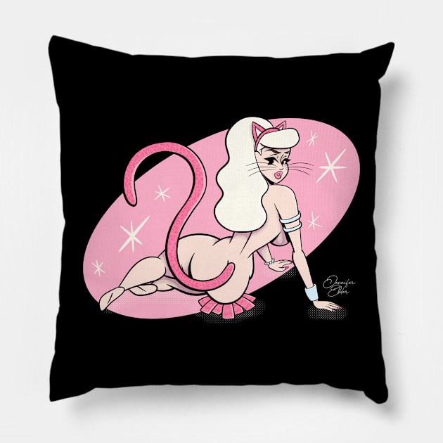 Feline Cute Pillow by Jennifer Elder Art