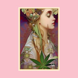 Cool Art Deco floral painting of a cannabis hemp hippie girl T-Shirt