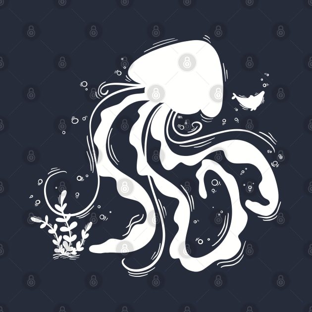 Jellyfish white drawing by Xatutik-Art