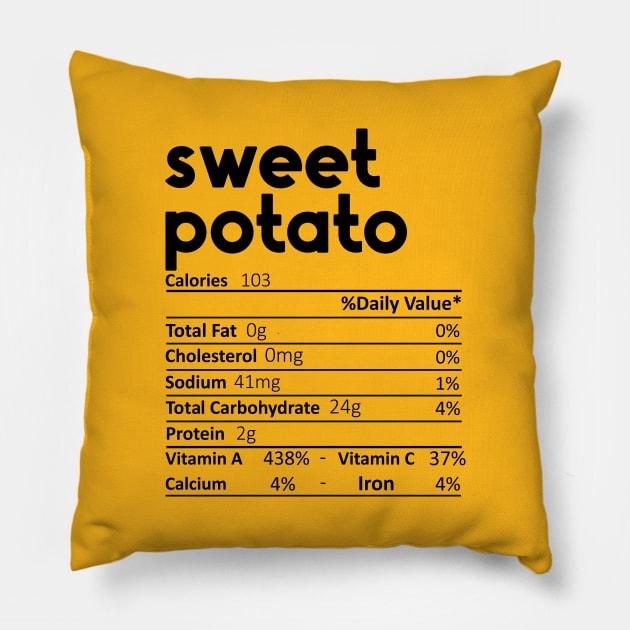 Sweet Potato Nutrition Facts Gift Funny Thanksgiving Costume Pillow by DragonTees