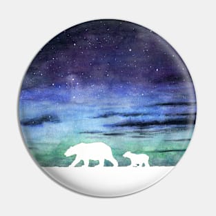 Aurora borealis and polar bears (white version) Pin