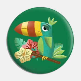 Toucan Tropical Bird with Hibiscus Flowers Pin