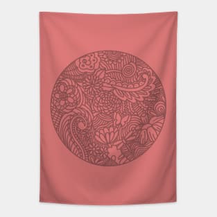 FLOWERS & CATS MANDALA RED Tapestry