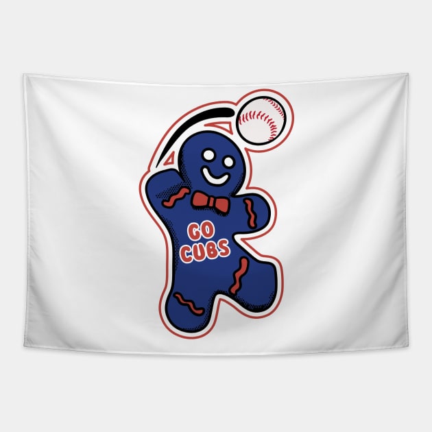 Chicago Cubs Gingerbread Man Tapestry by Rad Love