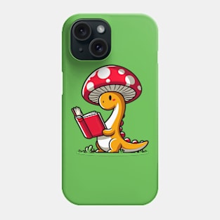 Kawaii simple Mushroom Hat Dinosaur Brontosaurus Reading Book Phone Case