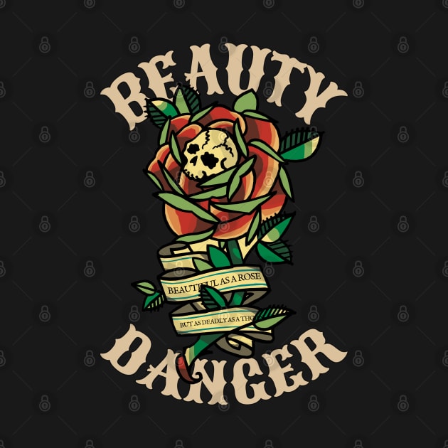 Beauty Skull and Danger Rose by KewaleeTee