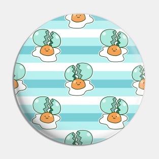 Crack Egg Yolk Blue Striped Pattern Pin