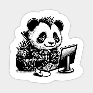 Punk Rock Goth Panda on Computer Vintage Style Magnet