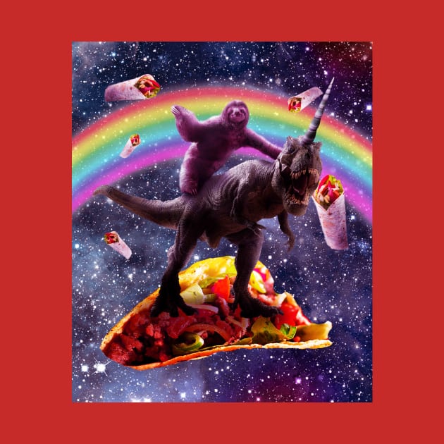 Sloth Riding Unicorn Dinosaur on Burrito by Random Galaxy