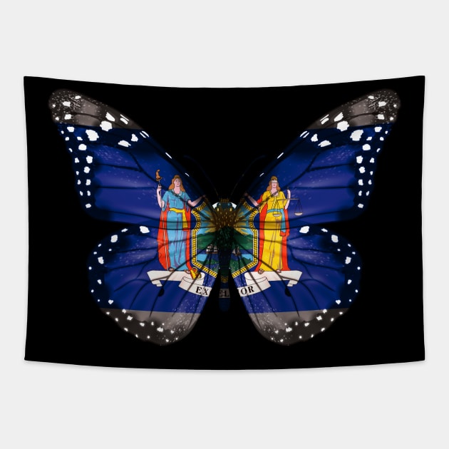 New York Flag Butterfly - Gift for New Yorker From New York NY Tapestry by Country Flags