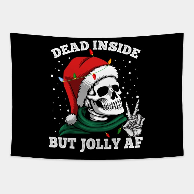 Dead Inside But Jolly Af Skull Santa Skeleton Tapestry by fenektuserslda