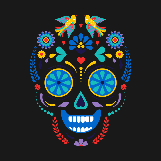 Smiling Floral Dia De Los Muertos Skull by JunkyDotCom