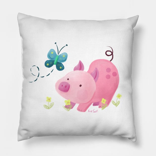 Pig and Butterfly Pillow by suesaf