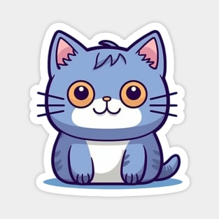 Kawaii Chibi Blue Kitty - Adorable Face, Cute Cat Art Magnet