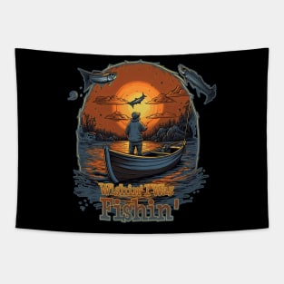 Wishin' I was Fishin' Under a Harvest Moon Tapestry