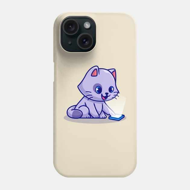 Cute Cat Playing Mobile Phone Cartoon Phone Case by Catalyst Labs