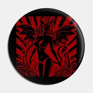 Lino Cut Devil Girl Pin