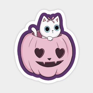 pink pumpkin white cat heart halloween coquette dollette Magnet