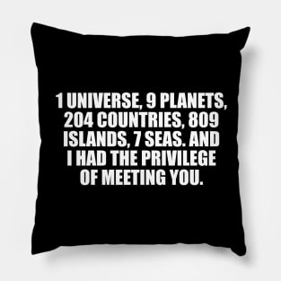 1 universe, 9 planets, 204 countries, 809 islands, 7 seas. And I had the privilege of meeting you Pillow