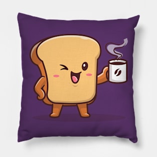 Cute Bread Drink Coffee Cartoon Vector Icon Illustration Pillow