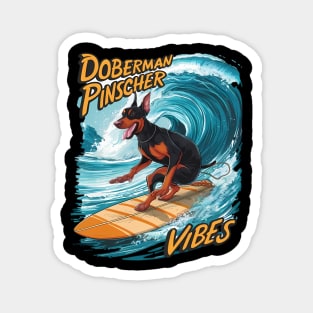 Doberman Pinscher Surfer Riding Tropical Wave Magnet