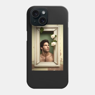 Solitude and Melancholy: Portrait of an Enigmatic Man Framed by White Roses Phone Case