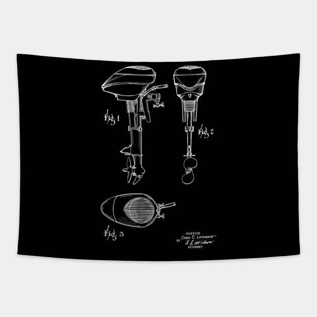 outboard motor for boats Vintage Patent Hand Drawing Tapestry by TheYoungDesigns