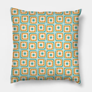 Retro 70s Floral Squares, Aqua, Orange, Teal Pillow