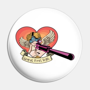 Love at First Sight Cupid With a Rifle Valentines Day Pin