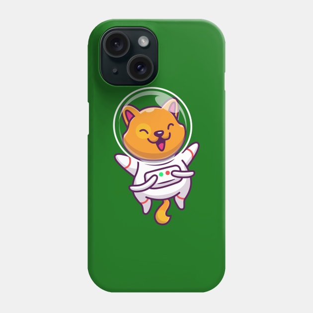 Cute Cat Astronaut Floating In Space Cartoon Phone Case by Catalyst Labs