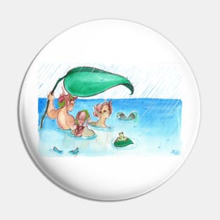 MerMay Rainy Day Merfolk Umbrella and Frog Watercolor Pin