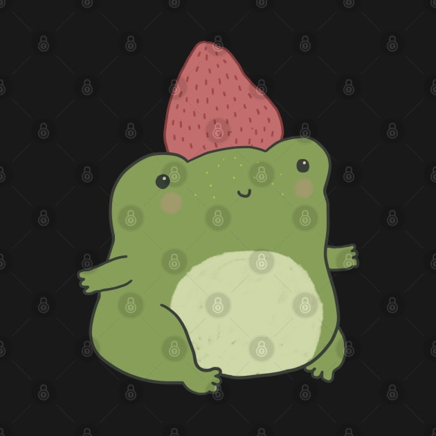 Cute Frog Rocking a Strawberry Hat in a Kawaii Cottagecore Vibe by Ministry Of Frogs