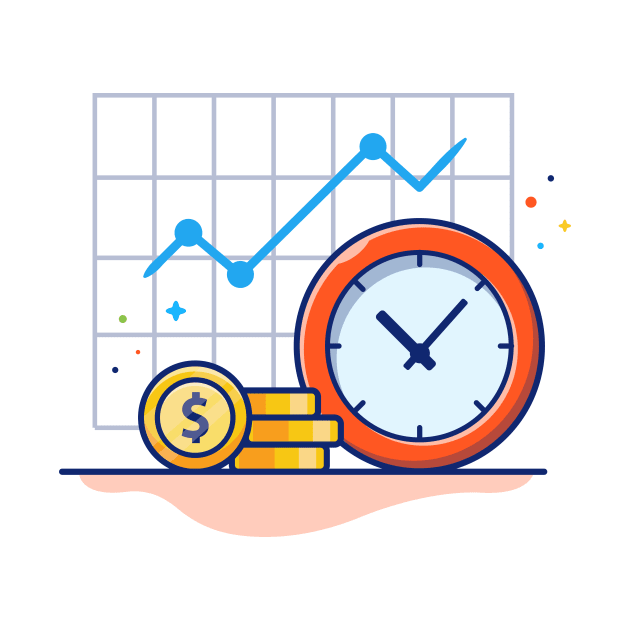 Clock with coin and graph cartoon by Catalyst Labs