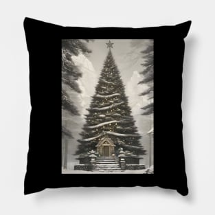 elf house xmas tree Pillow