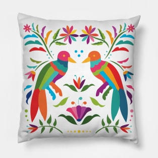 Mexican Otomí Couple of Birds by Akbaly Pillow