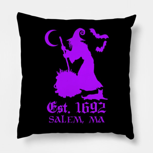 Salem Massachusetts Est. 1692 - Halloween Witch (PURPLE) Pillow by Occult Designs