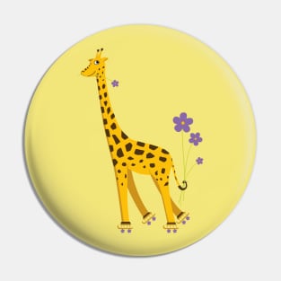 Funny Roller Skating Giraffe Pin