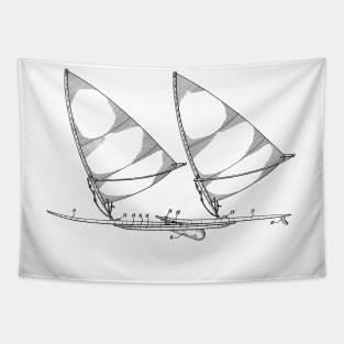 Composite Wind Surfboard Vintage Patent Hand Drawing Tapestry