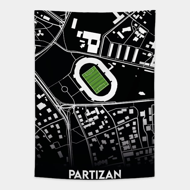 Partizan Stadium Map Design Tapestry by TopFootballStadiums