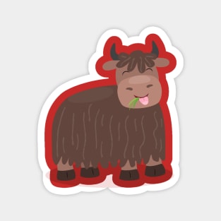 Funny happy yak eating grass cartoon illustration Magnet