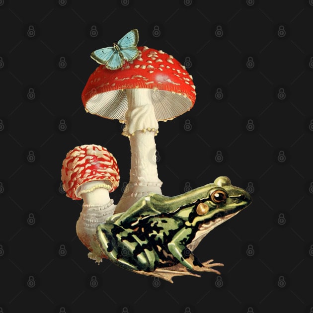 Frog Mushroom and Butterfly Composition, Cottagecore Aesthetic Toad, Cute Botanical Arrangement of Phrog by Ministry Of Frogs